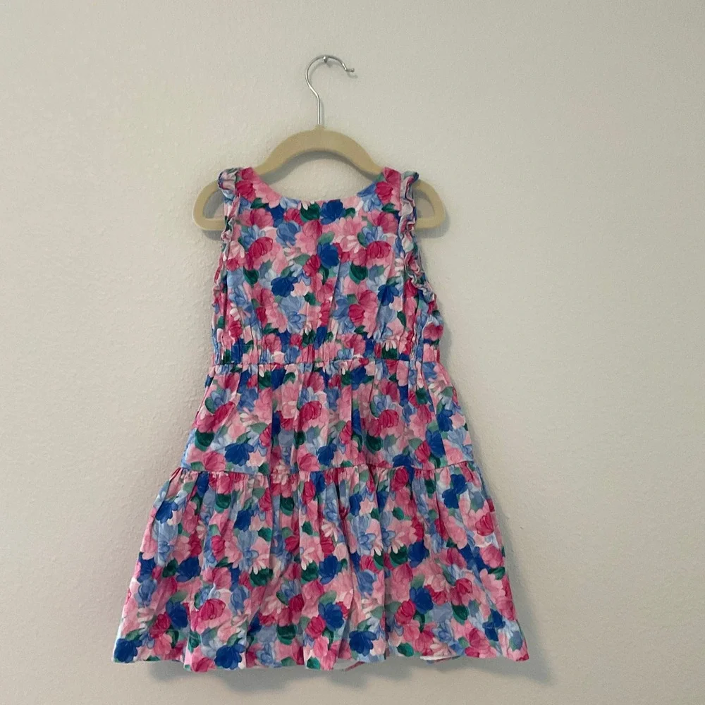 Mayoral Floral Ruffle Tiered Dress Kids Size 6 Pink Blue Excellent